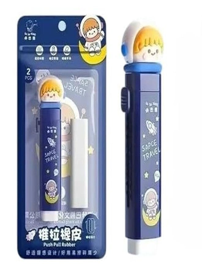 Krishope Cartoon Shaped Cute Erasers Push Pull Design Retractable Erasers Pastel Aesthetic Pencil Eraser Cute Rubber for Kids Students School Office Stationery (Space Travel Blue) - Image 1